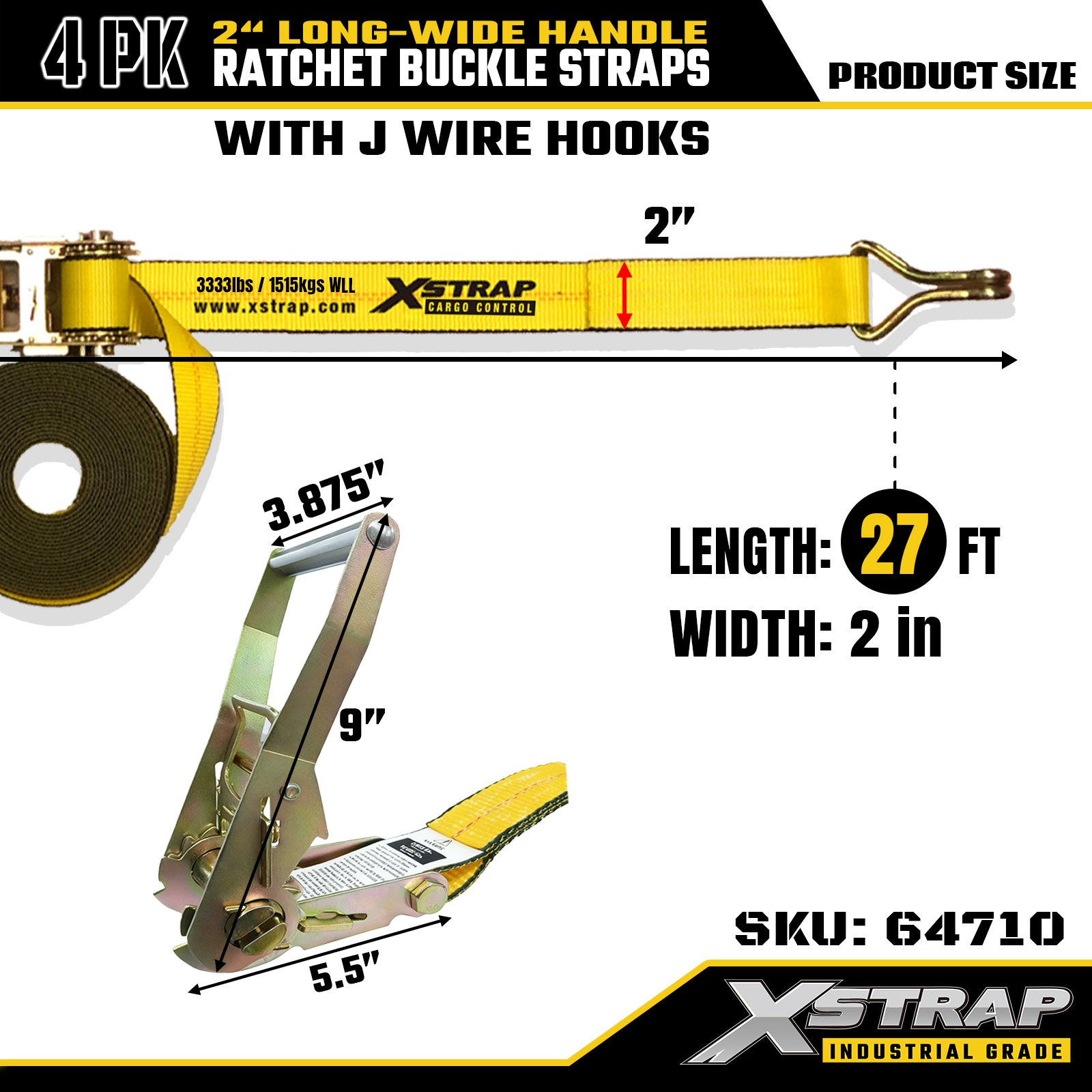Xstrap 64710 Correas con hebilla de trinquete con mango ancho de 2