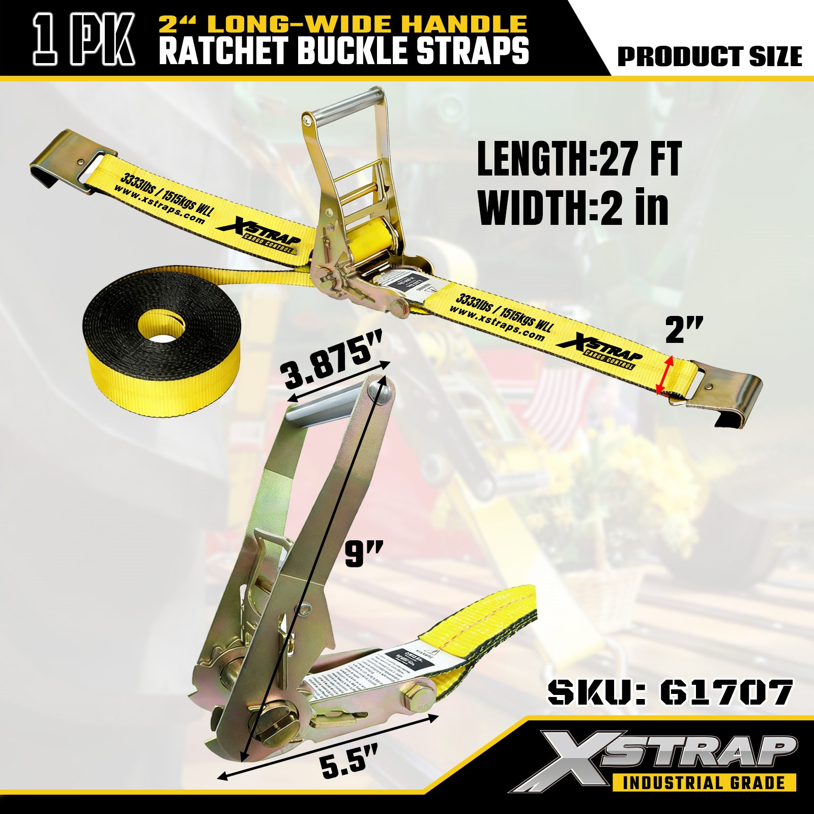 Xstrap 61707 Correas con hebilla de trinquete con mango ancho y largo de 2