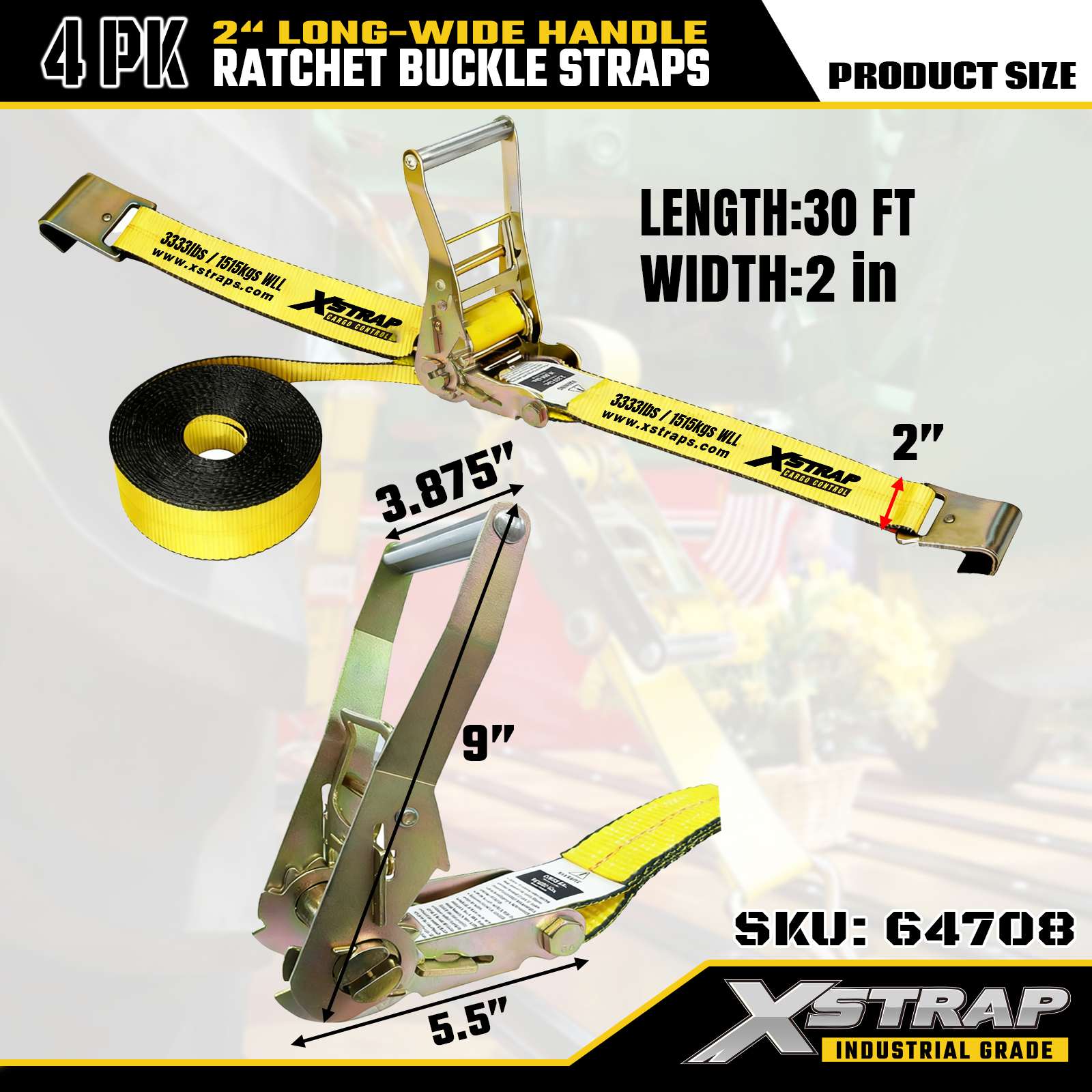 Xstrap 64708 Correas con hebilla de trinquete con mango ancho de 2