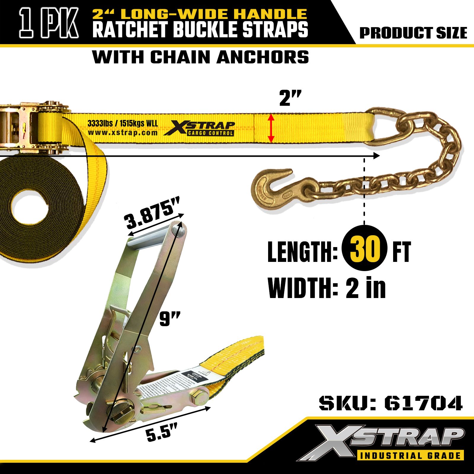 Xstrap 61704 Correas de hebilla de trinquete con mango ancho de 2