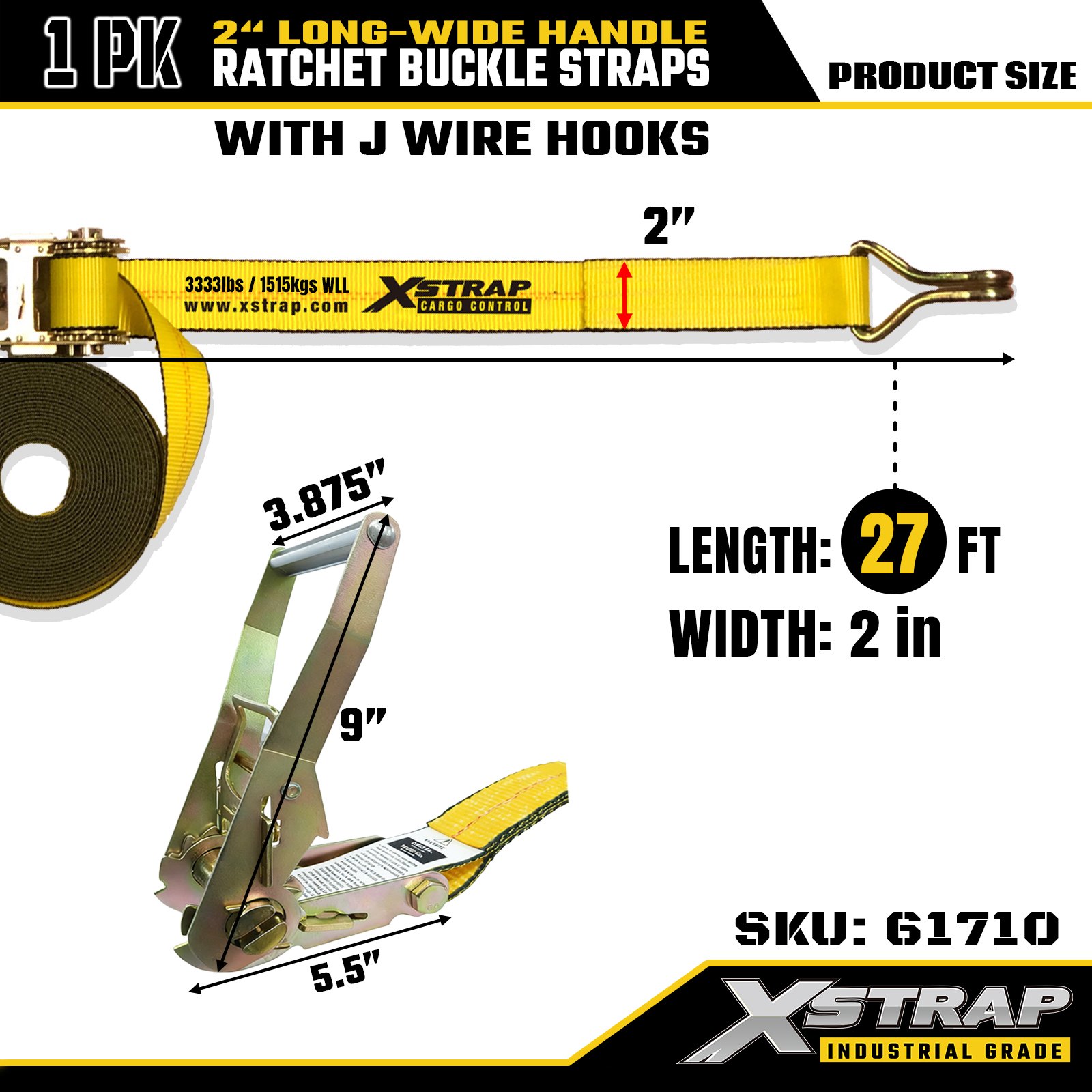 Xstrap 61710 Correas con hebilla de trinquete con mango ancho de 2