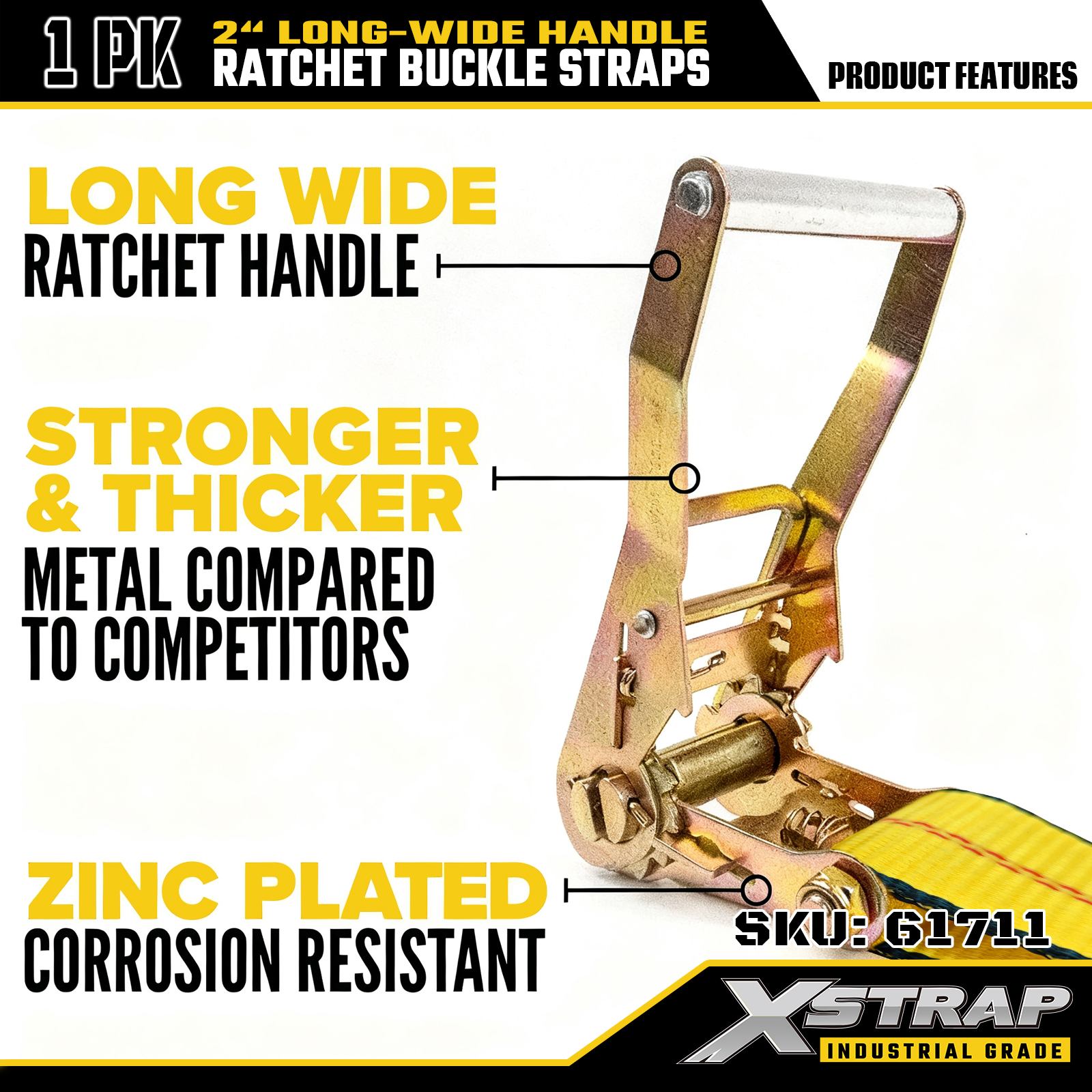 Xstrap 61711 Correas de hebilla de trinquete con mango ancho de 2