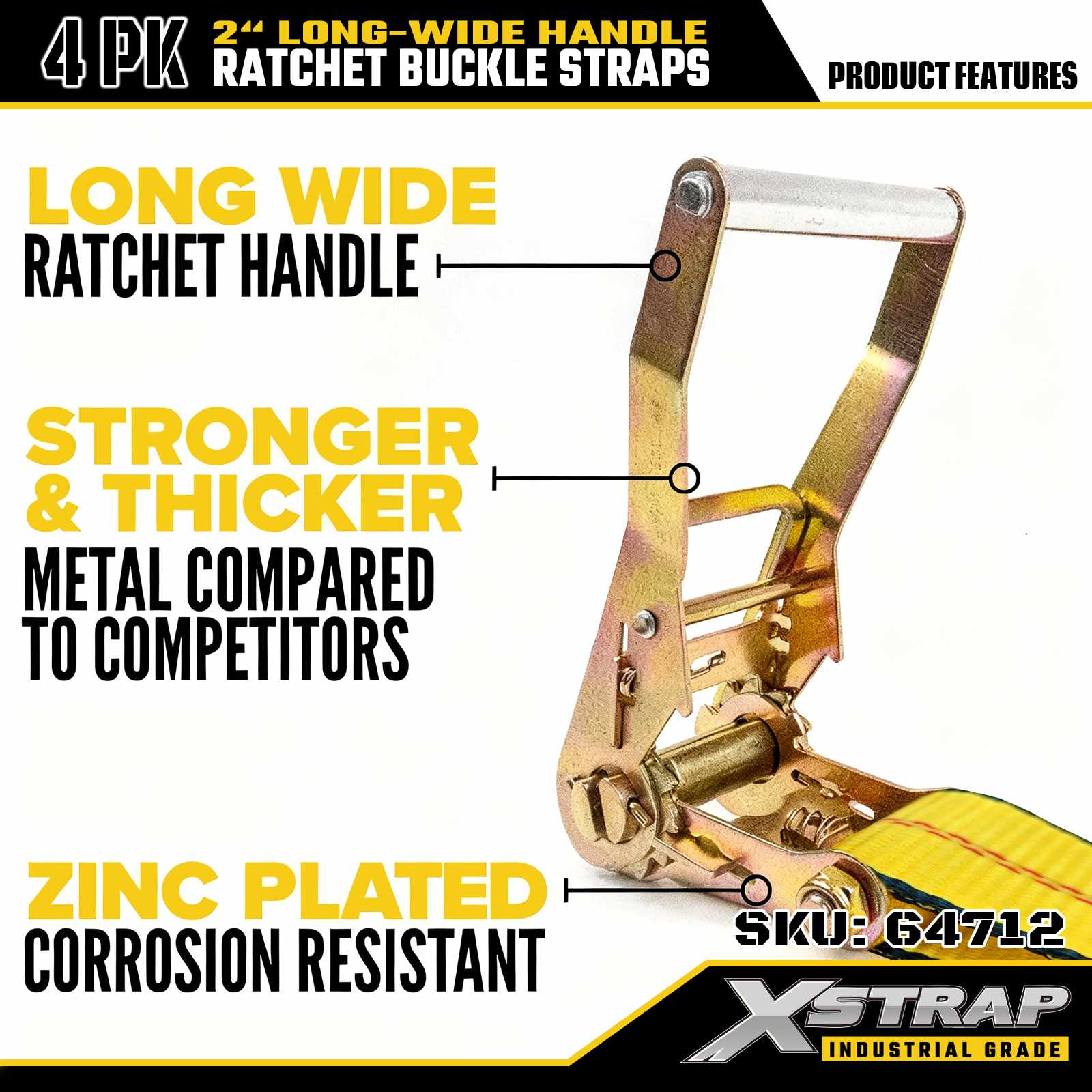 Xstrap 64712 Correas con hebilla de trinquete con mango ancho de 2