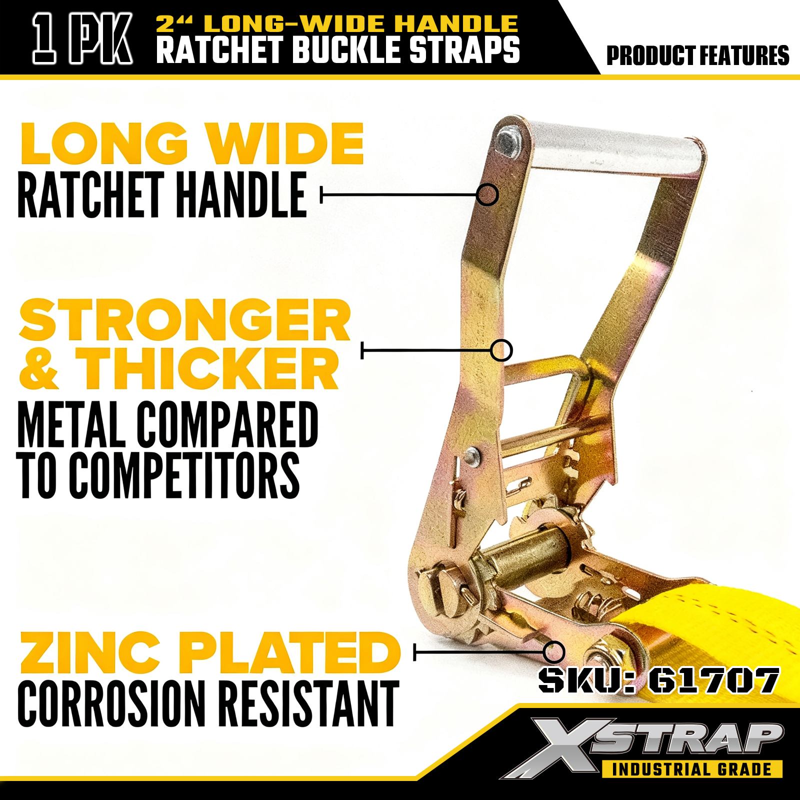 Xstrap 61707 Correas con hebilla de trinquete con mango ancho y largo de 2