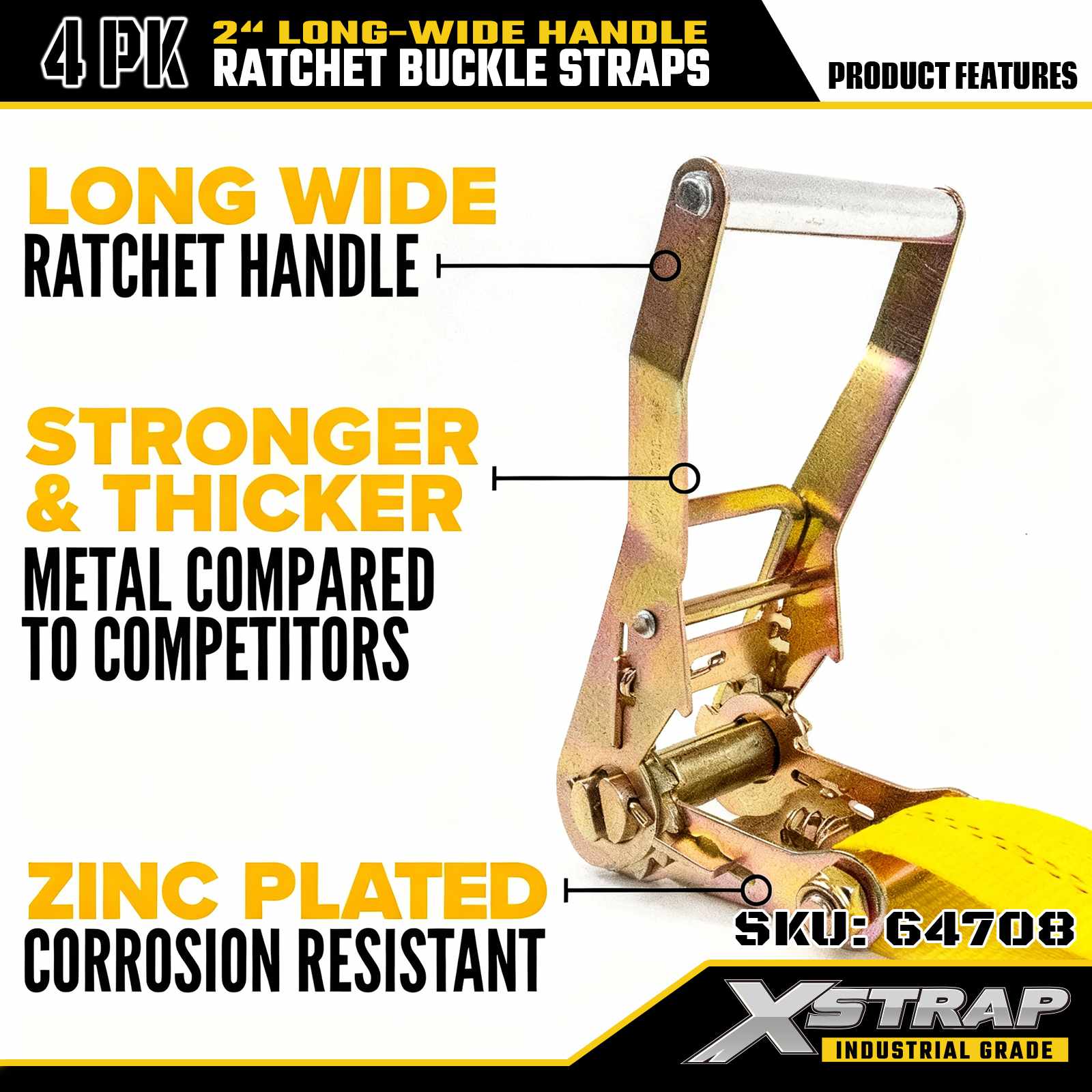 Xstrap 64708 Correas con hebilla de trinquete con mango ancho de 2