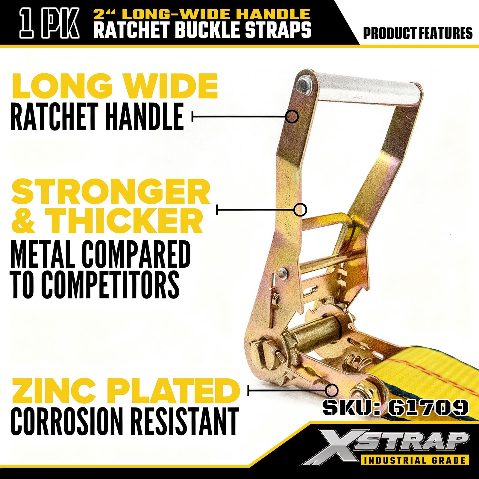 Xstrap 61709 Correas con hebilla de trinquete con mango ancho de 2