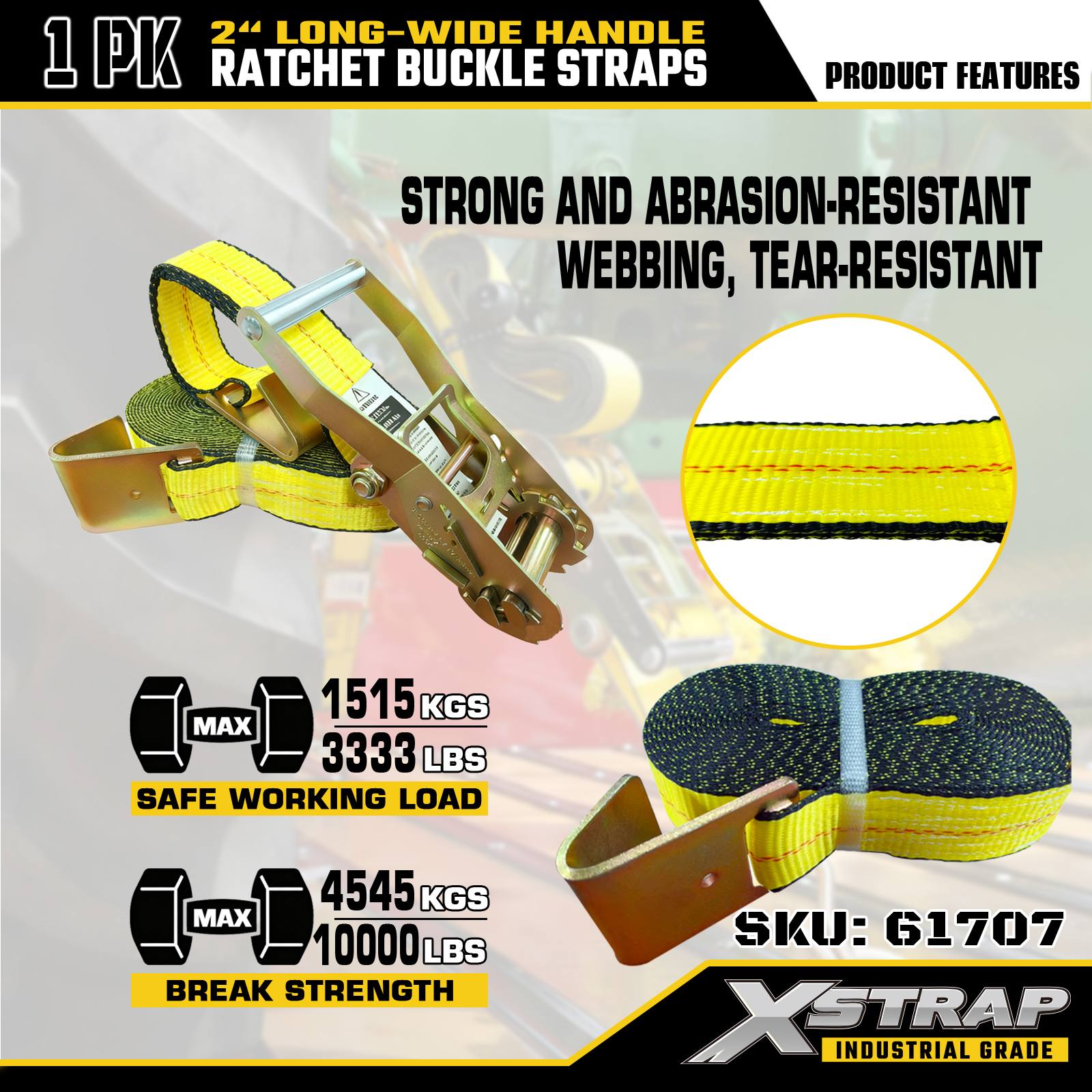 Xstrap 61707 Correas con hebilla de trinquete con mango ancho y largo de 2