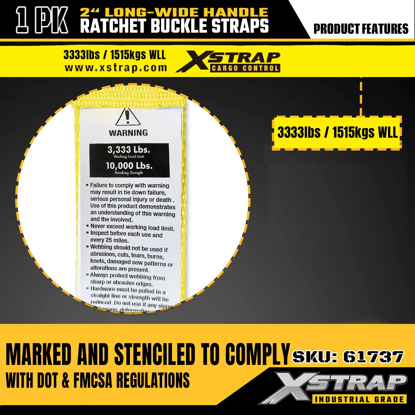 Xstrap 61737 Correas de hebilla de trinquete con mango ancho de 2