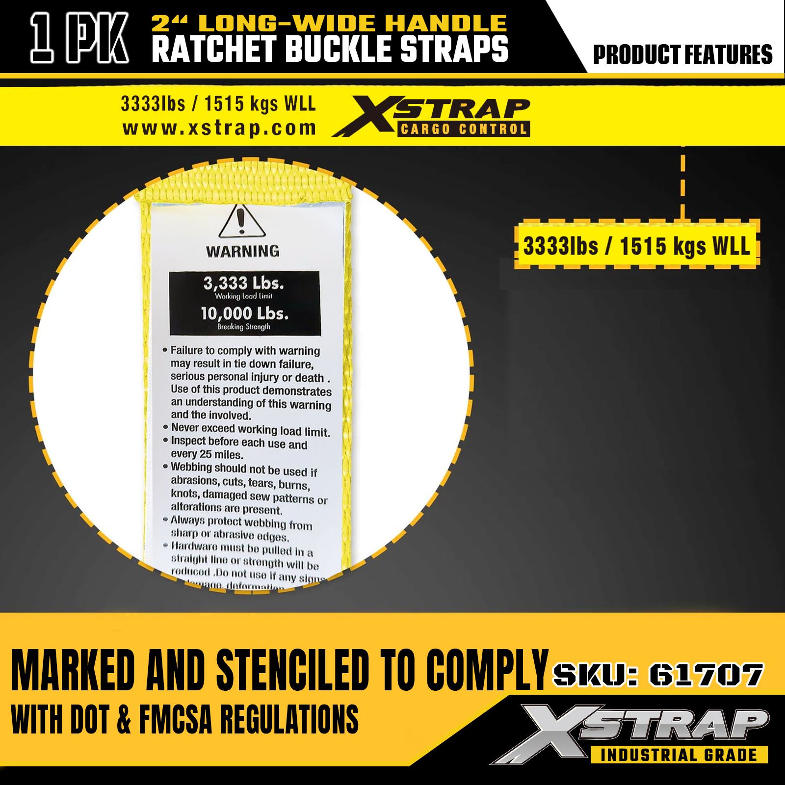 Xstrap 61707 Correas con hebilla de trinquete con mango ancho y largo de 2