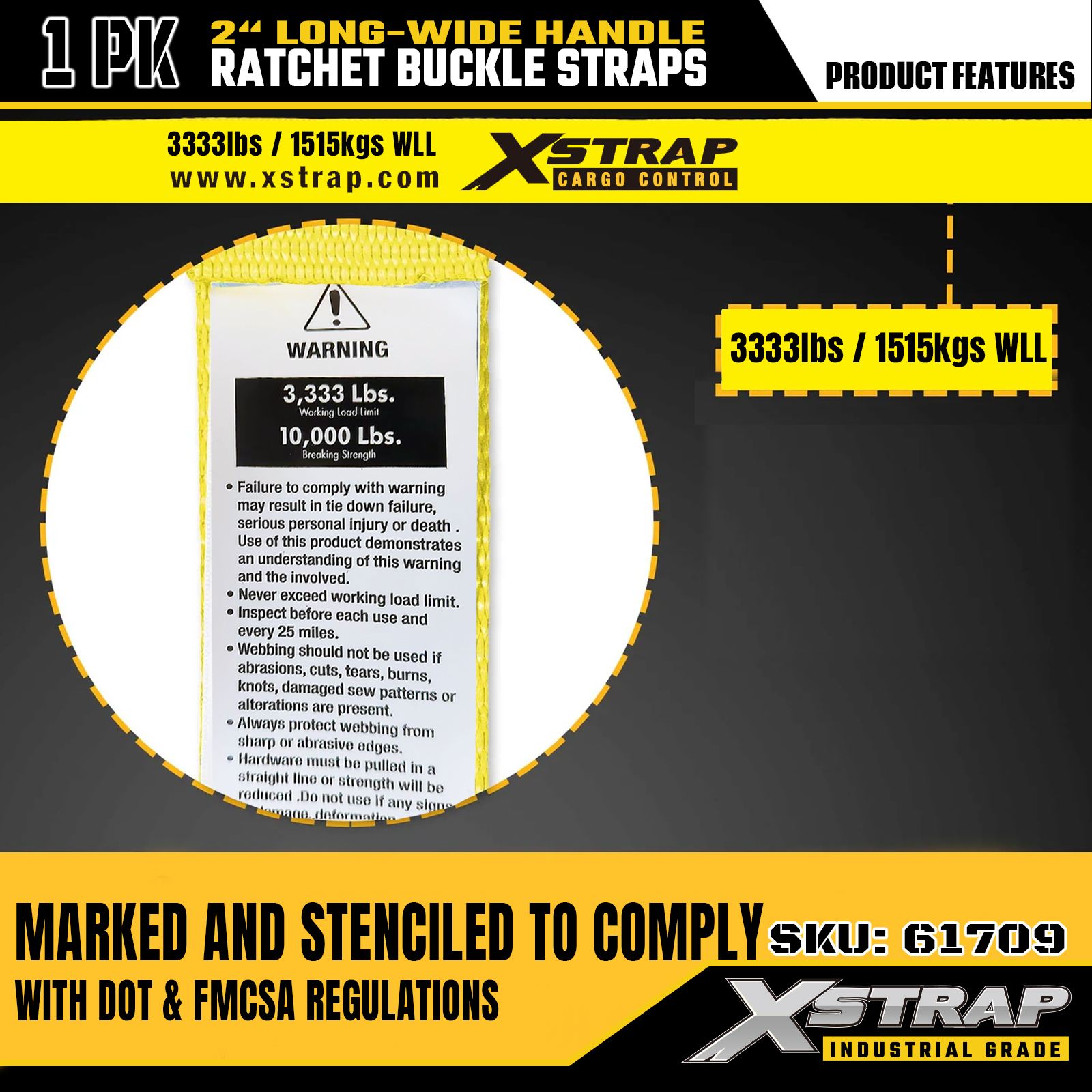 Xstrap 61709 Correas con hebilla de trinquete con mango ancho de 2