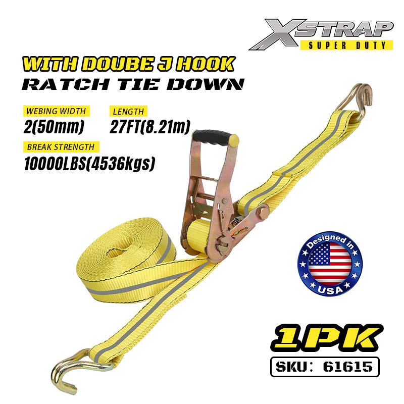 Xstrap 61615 Amarre con trinquete de 2” x 27’ con ganchos dobles en forma de J, 3333 lb SWL