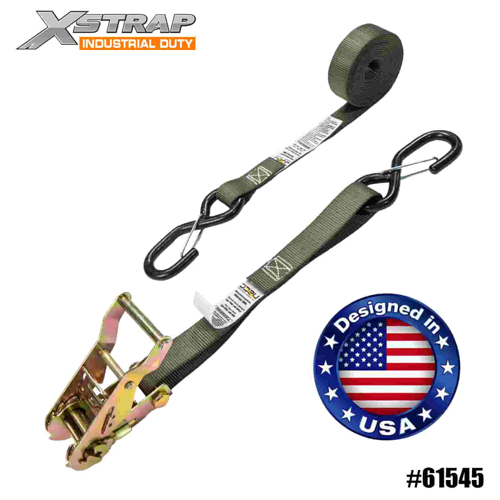 Xstrap 61545 4PK Correa de trinquete de 1” x 8’ con ganchos en S de seguridad recubiertos de vinilo 833 lb SWL