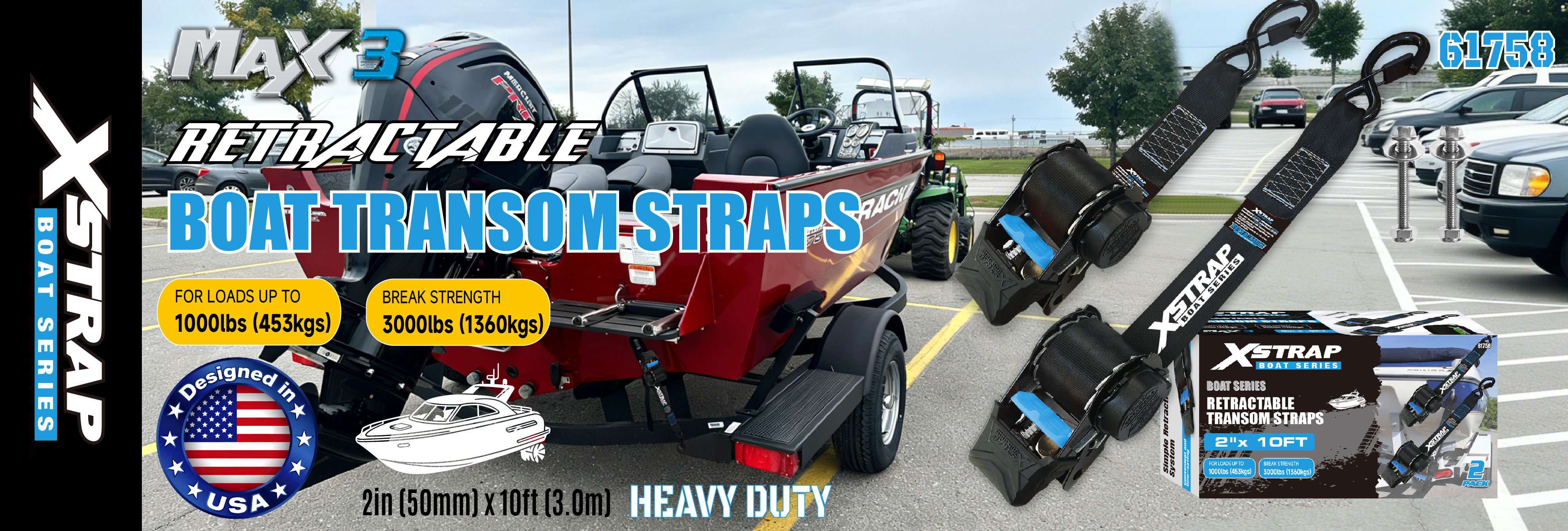 Xstrap 61758 Correas retráctiles para espejo de popa con ganchos de seguridad 1,000LB SWL