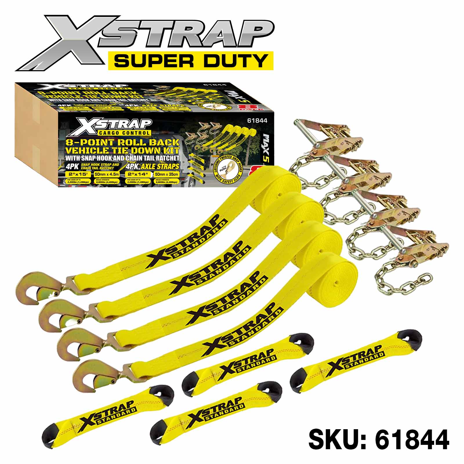 Xstrap 61844 Kit de amarre para vehículos con retroceso de 8 puntos, 2