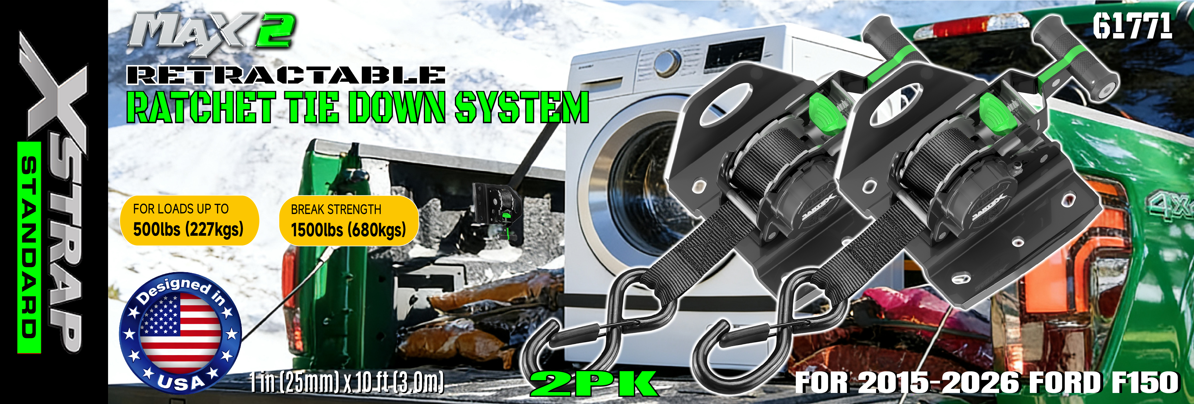 Xstrap 61771 Correas de trinquete retráctiles para accesorios de automóvil F150 500LB SWL