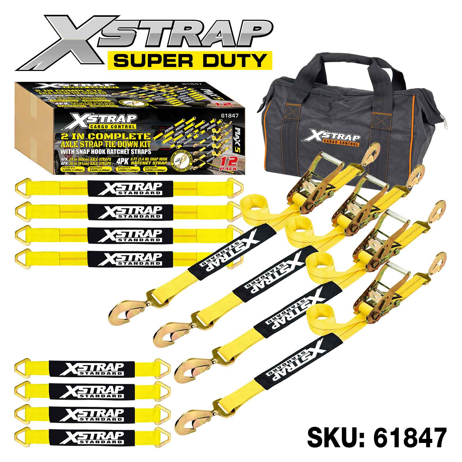 Xstrap 61847 12PK Kit completo de amarre de correa Alex de 2 pulgadas 3,300 lb SWL