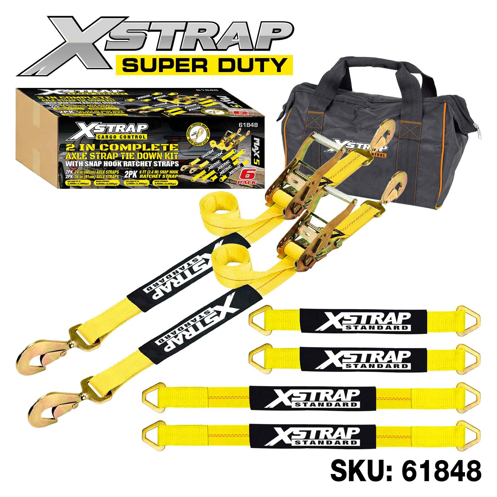Xstrap 61848 6PK Kit completo de amarre de correa Alex de 2 pulgadas 3,300 lb SWL