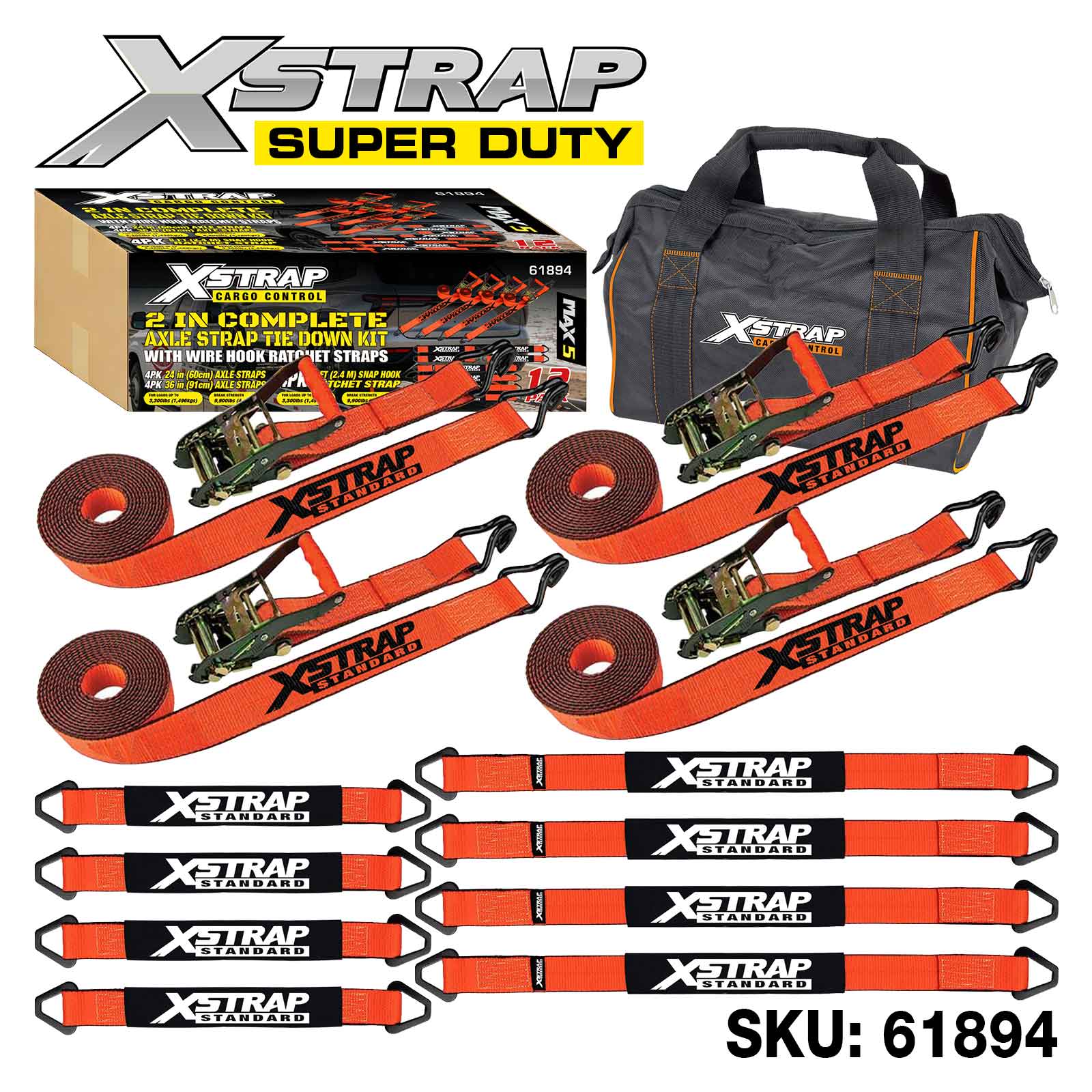 Xstrap 61894 12PK Kit completo de amarre de correa Alex de 2 pulgadas 3,300 lb SWL