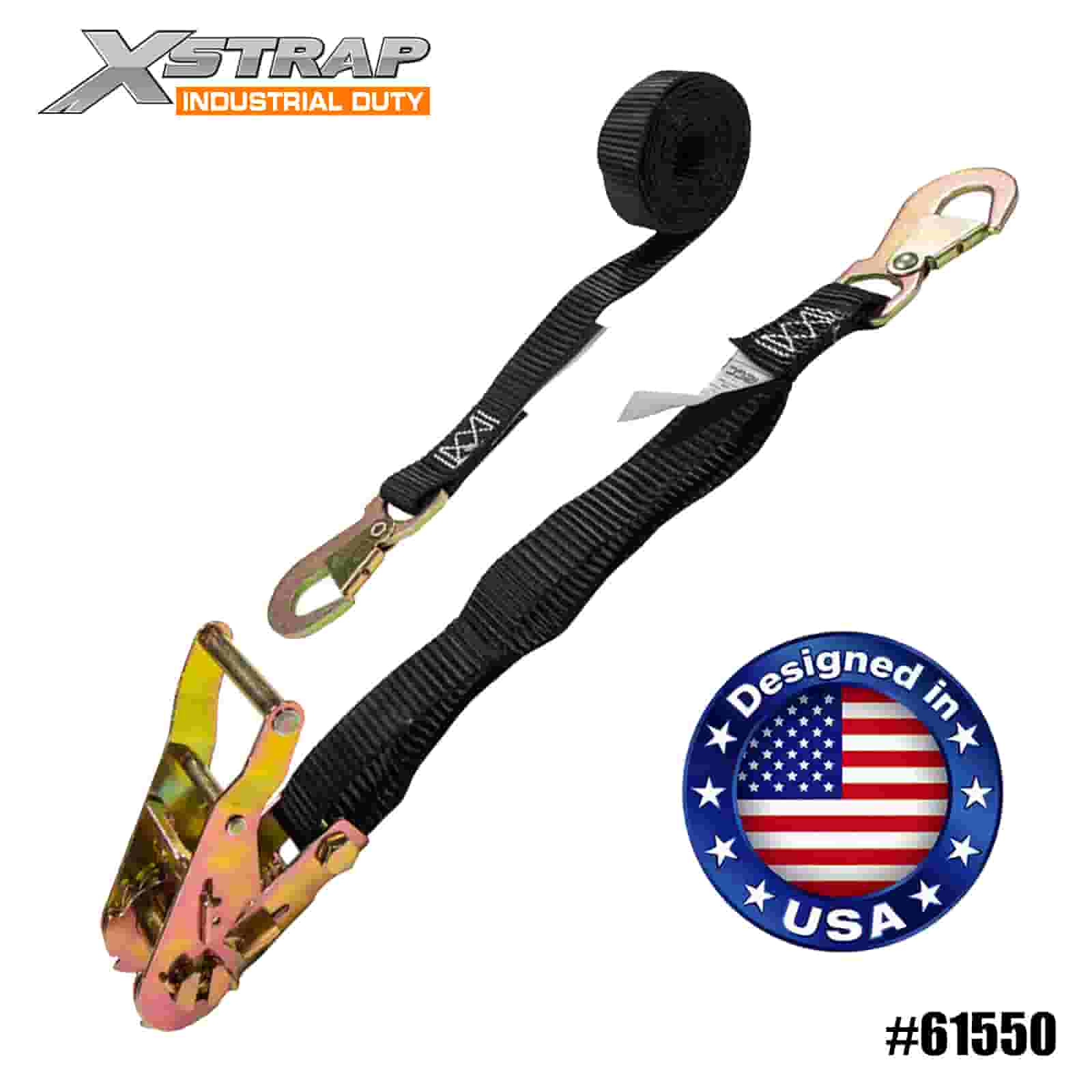 Xstrap 61550 Correa de trinquete para ATV y AUV de 1” x 15’ con ganchos de presión planos SWL de 1000 lb