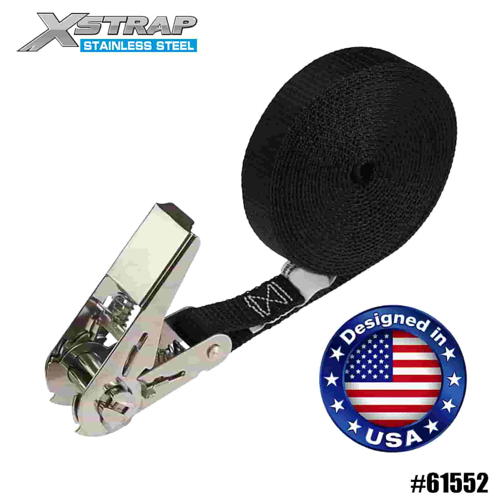 Xstrap 61552 Trinquete de pulgar sin fin de acero inoxidable negro de 1” x 15’, SWL de 500 lb