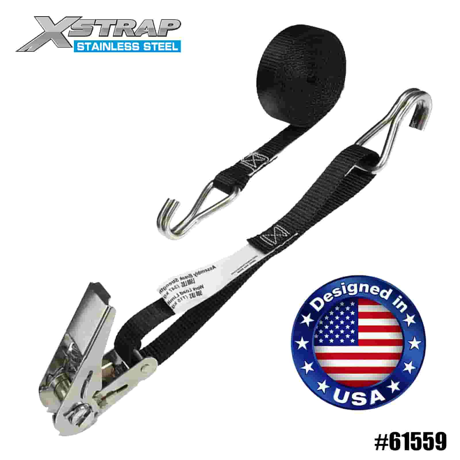 Xstrap 61559 4PK 1” x 10’ Correa de trinquete para pulgar de acero inoxidable negro con ganchos de alambre 500 lb SWL