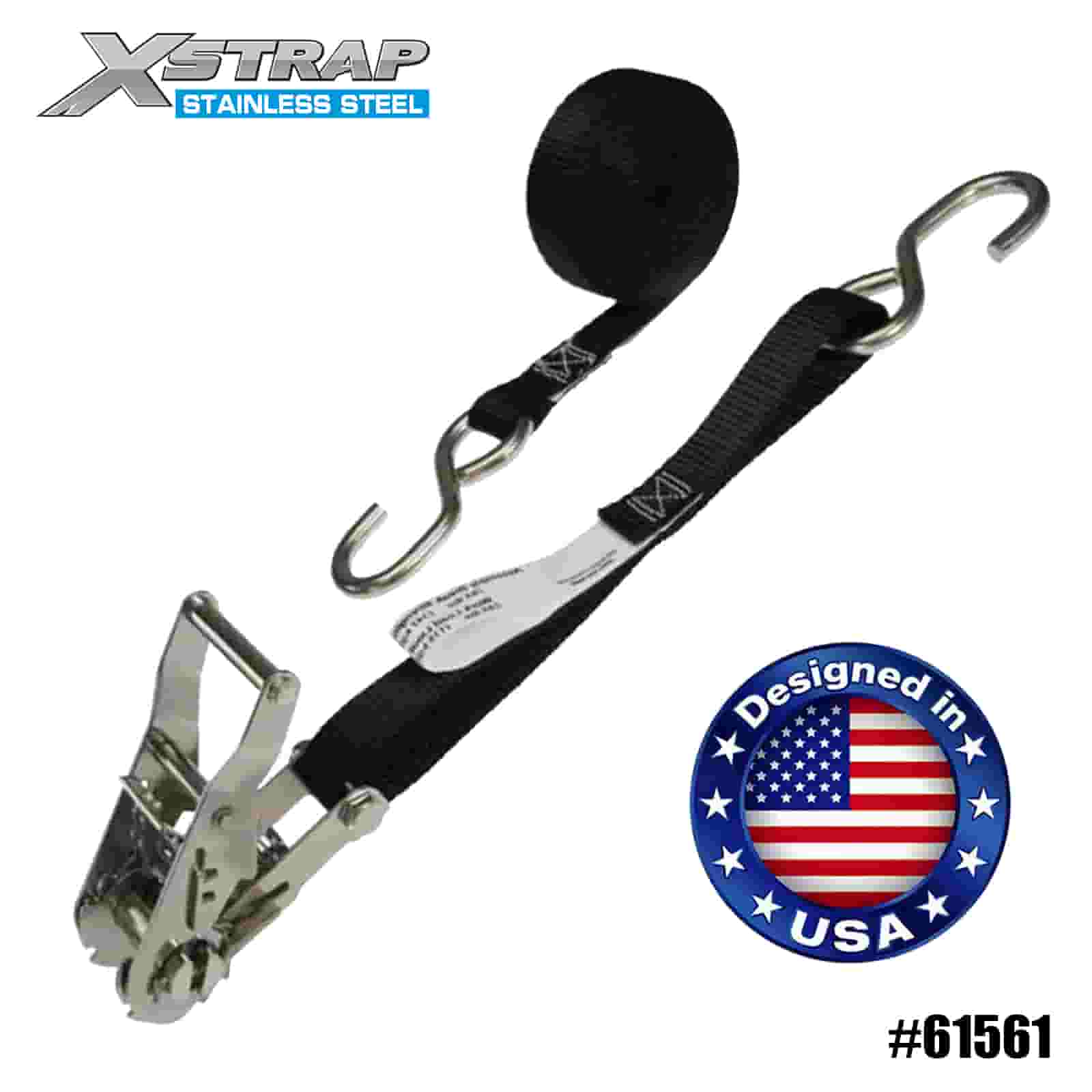 Xstrap 61561 4PK Correa de trinquete negra de 1” x 6’ con trinquete de acero inoxidable y ganchos en S 400 lb SWL
