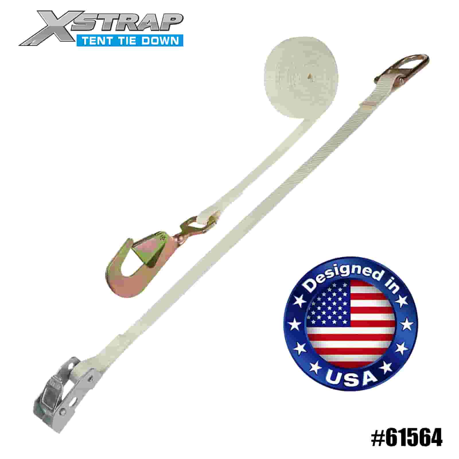 Xstrap 61564 Correa de leva para tienda de campaña blanca de 1” x 15’ con gancho retorcido y anillo doble en D SWL de 440 lb